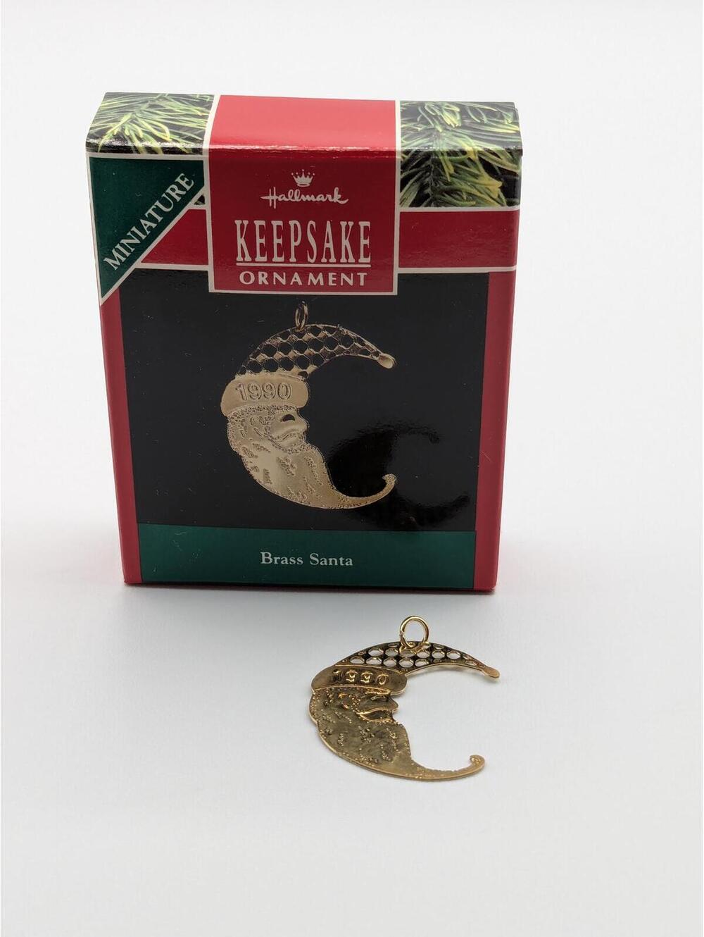 Hallmark Keepsake Brass Santa Miniature Ornament 1990, New in Box